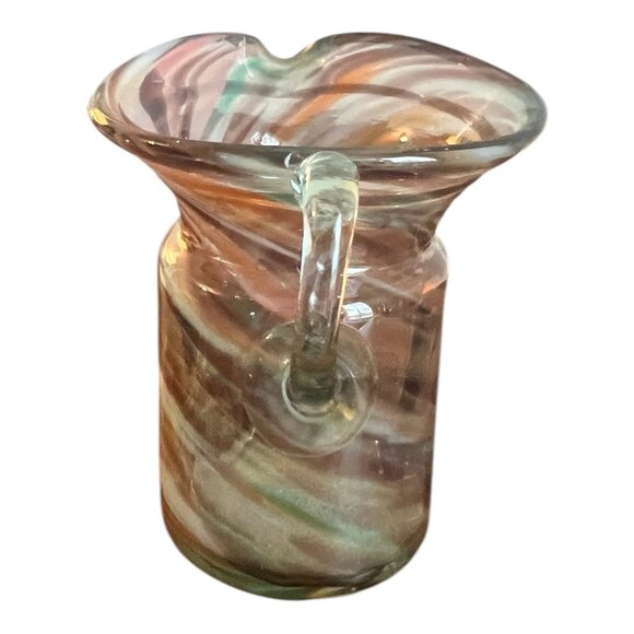 Vintage Handblown Swirl Art Glass Pitcher Vase 4.25" Tall Multicolor Decorative - Picture 4 of 6